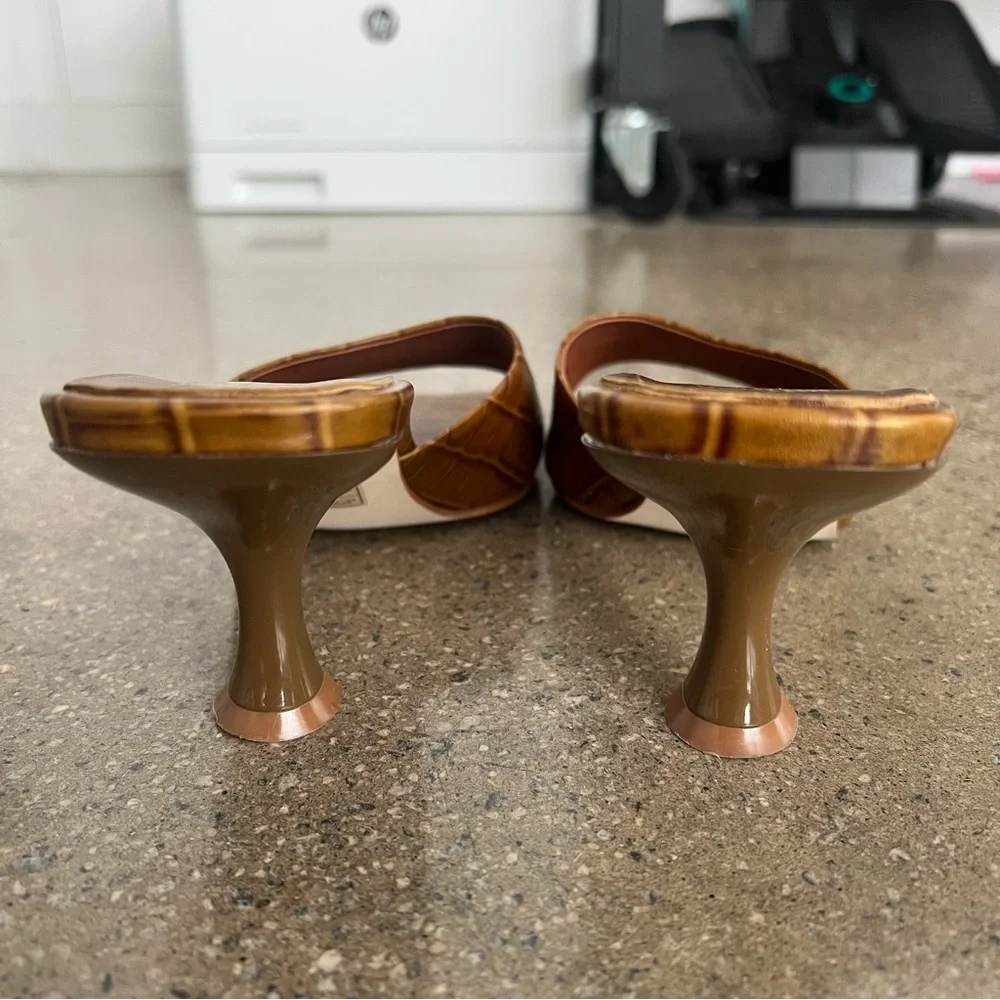 Brown Croc-Embossed Slide Sandal Mule - Picture 3 of 7